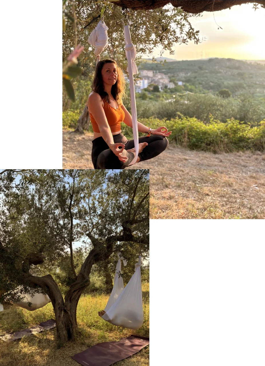 Yoga in volo tra gli ulivi